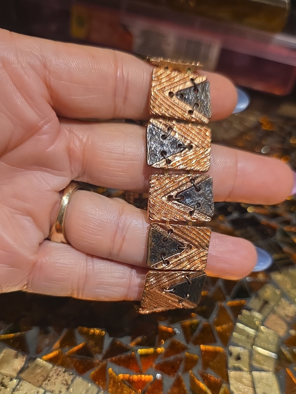 Vintage Copper and Black Geometric Link Bracelet